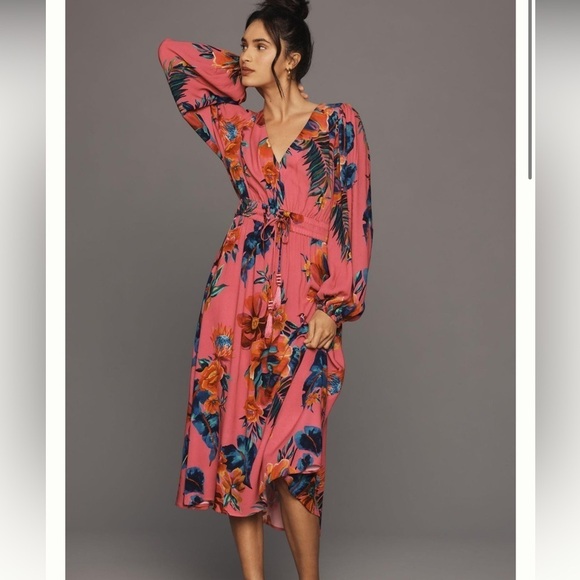 FARM Rio Dresses & Skirts - FARM RIO Long Sleeve Printed Midi Dress - Size Small - NWT